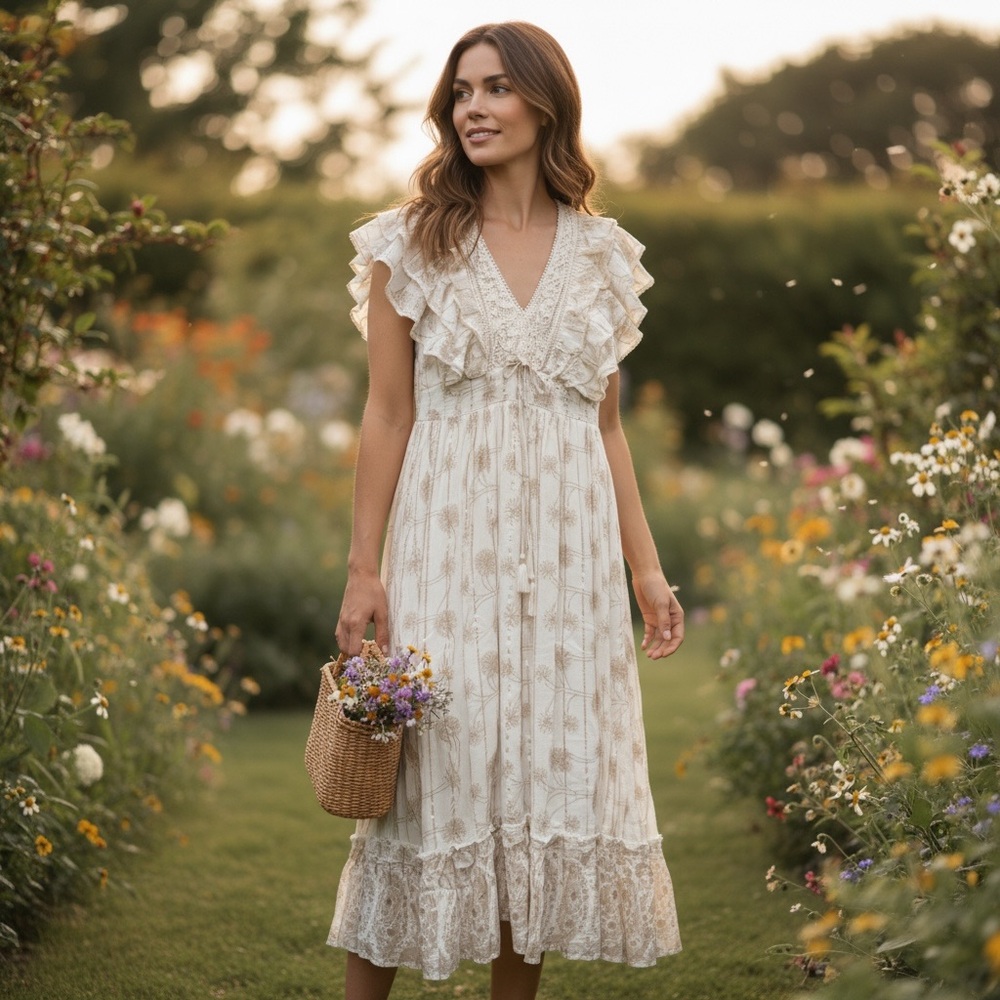🆕 Ananta - Cream Embellished Dress - Crochet - Embroidery - Shimmering Accents‼️